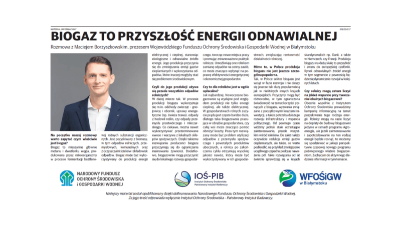 Biogaz to przyszłość energii odnawialnej – rozmowa z Maciejem Borzyszkowskim